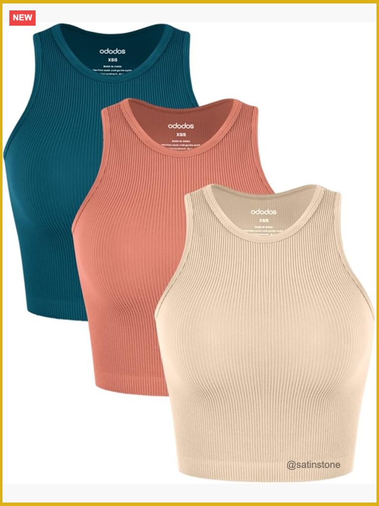 3-Pack Seamless Crop Tank Ribbed Soft High Neck Tanks